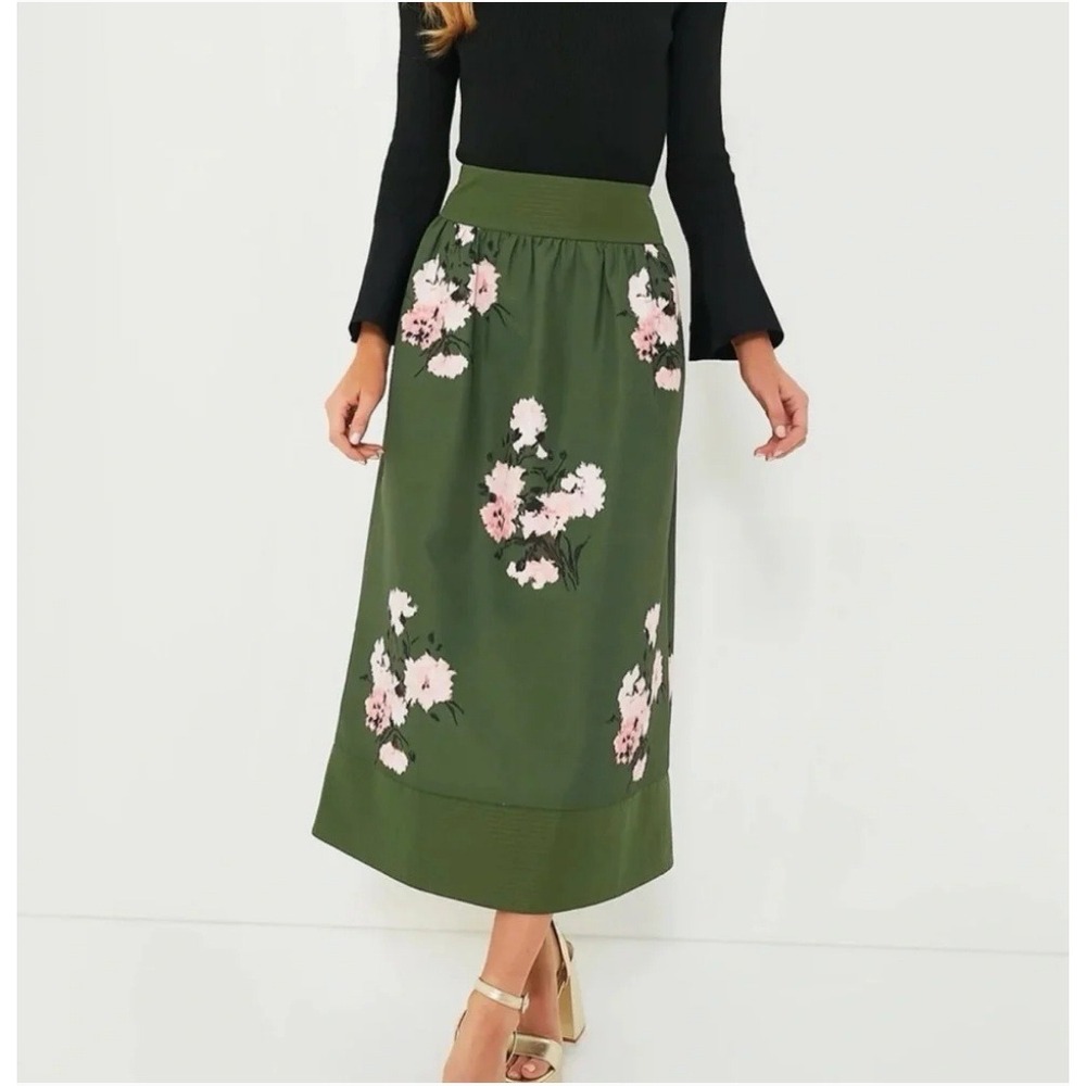Tuckernuck Louise Olive and Pressed Powder Floral Skirt, Green Pink, 2 - Picture 3 of 10